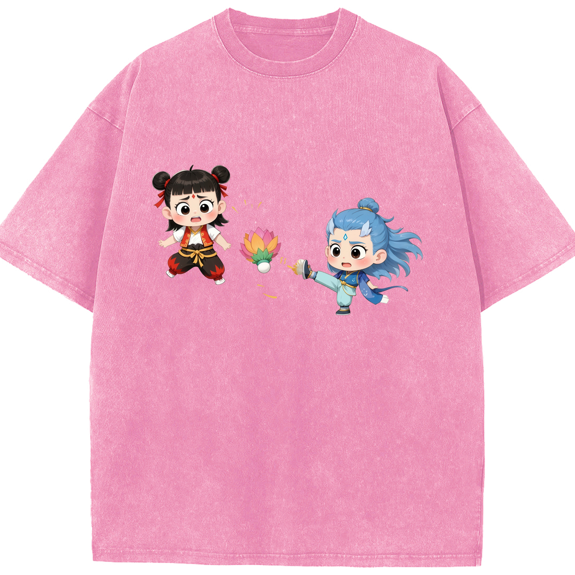 （画像用） Ne Zha 2 ナタ 魔童の大暴れ 綿100% ヴィンテージ風 半袖Tシャツ（フロントプリント）